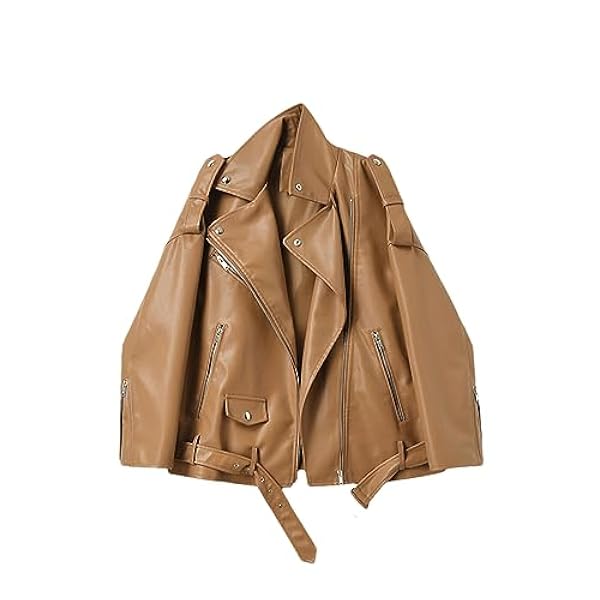 Adhdyuud Vrouwen Losse Faux Lederen Jassen Jas Herfst Casual Drop-Shoulder Motorfietsen Uitloper Met Riem